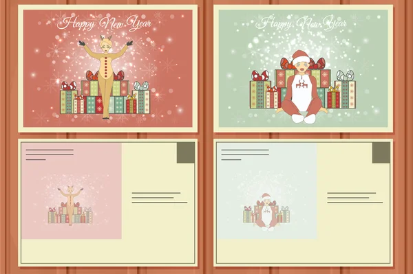 Set Natal dari kartu pos. Vektor ilustrasi dari Cute Christmas Deer dan Santa Helper Girl. Selamat Santa Claus. Latar Belakang Natal . Stok Ilustrasi 