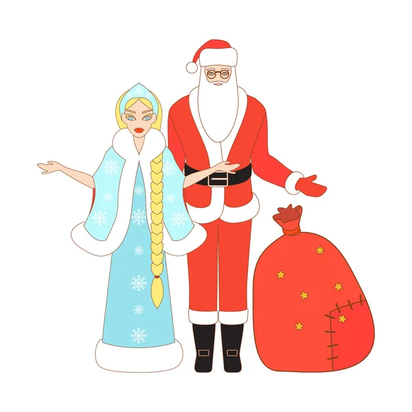Santa Claus Terisolasi dan Snow Maiden . - Stok Vektor