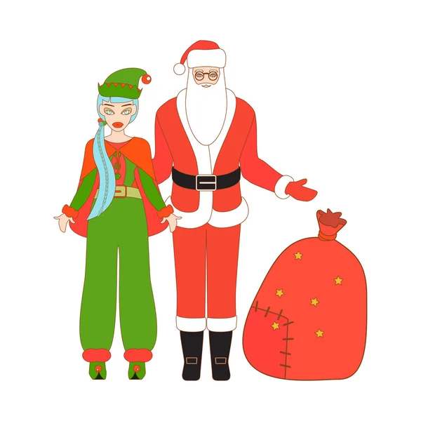 Geïsoleerde Santa Claus en Santa Helper. — Stockvector