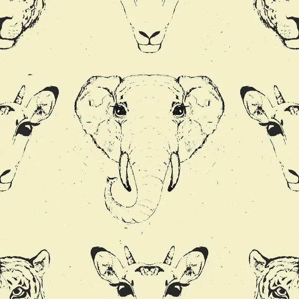 Modèle sans couture d'une tête d'animal sauvage . — Image vectorielle