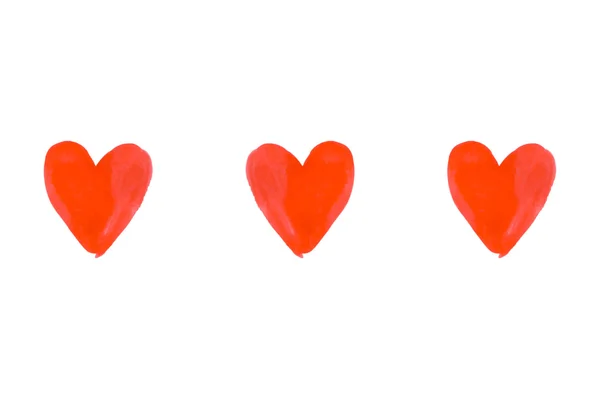 Handritad målade akvarell tre röda hjärtan. — Stockfoto