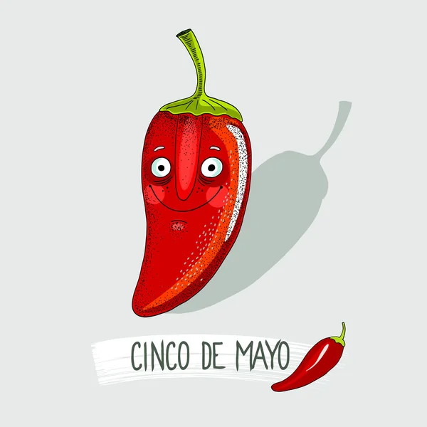 Red Pepper, personagem de pimenta vermelha para o feriado mexicano de cinco de maionese —  Vetores de Stock
