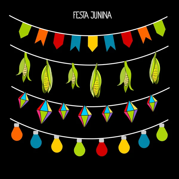 ブラジル ・ フェスタ ・ ジュニーナ パーティー、お祝い、ベクトル図のための花輪のセット — ストックベクタ