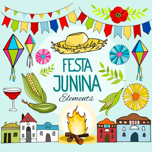 Conjunto de fiesta brasileña Festa Junina, elementos de celebración — Archivo Imágenes Vectoriales