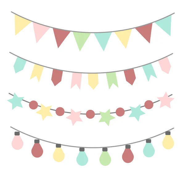 Set of garlands in pastel colors, isolated vector illustration — Stock Vector