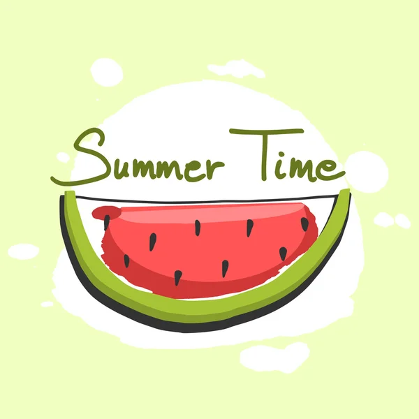 Bit av vattenmelon, sommartid objekt, vattenfärgseffekt, vektor illustration — Stock vektor