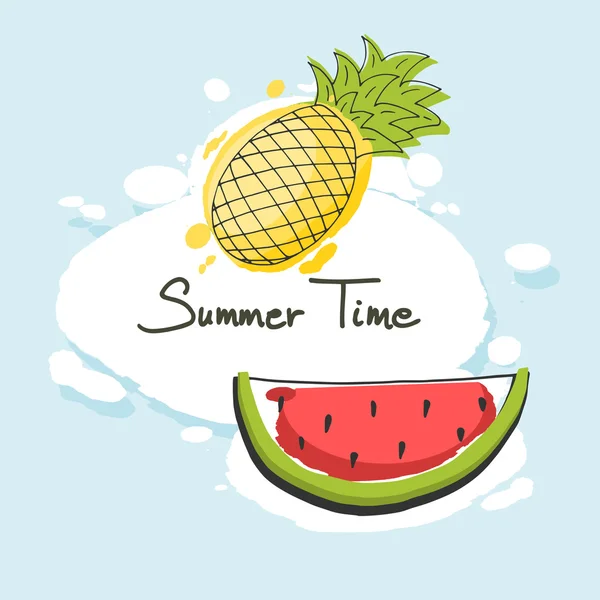 Ananas und ein Stück Wassermelone, Hintergrund für Ihren Text — Stockvektor