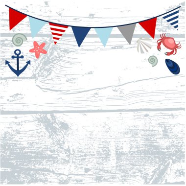 Gemi Güverte yönetim kurulu arka plan bayrakları ve deniz unsurları ile