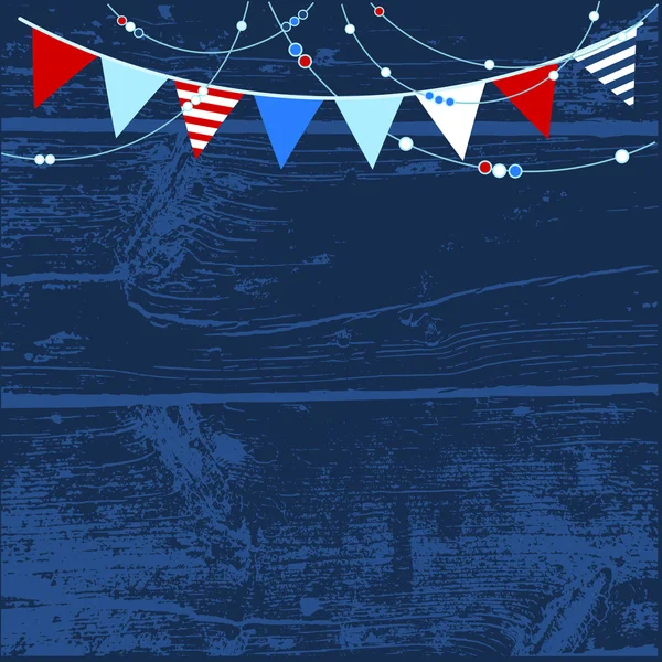 Fundo da placa do convés do navio com bandeiras — Vetor de Stock