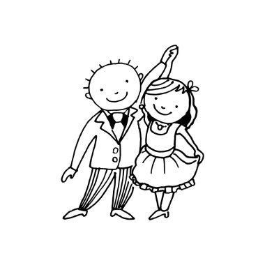 Çift dans, siyah beyaz vektör çizim doodle kroki