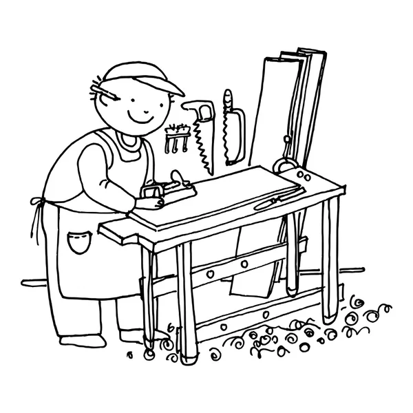 Carpinteiro, marceneiro, doodle vetor desenhado à mão, esboço —  Vetores de Stock