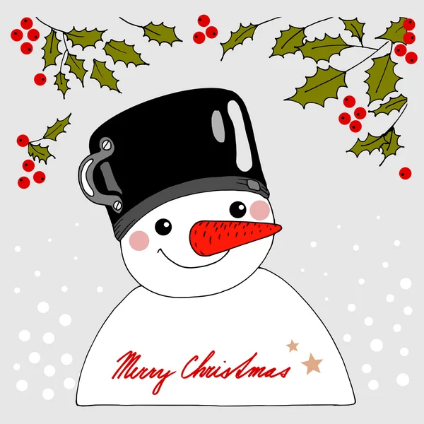 Biglietto di auguri natalizio pupazzo di neve, illustrazione vettoriale isolata — Vettoriale Stock