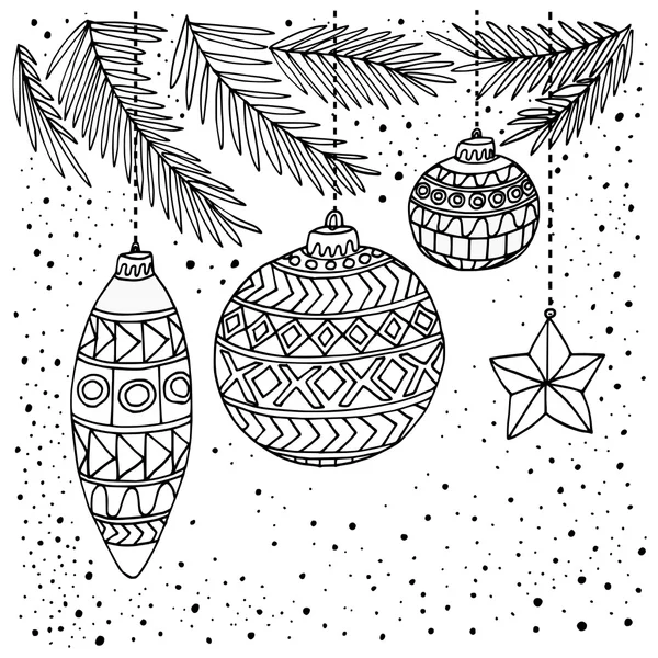 クリスマス ボールと手の描かれた分離ベクトル図 — ストックベクタ