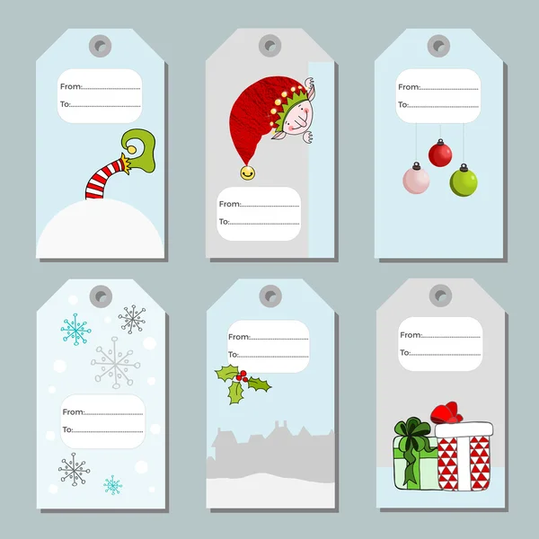 Set di cartellini regalo di Natale, grafica vettoriale disegnata a mano — Vettoriale Stock
