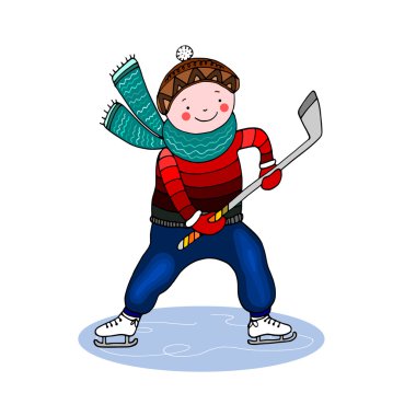 Buz hokeyi oynayan çocuk izole vektör çizim
