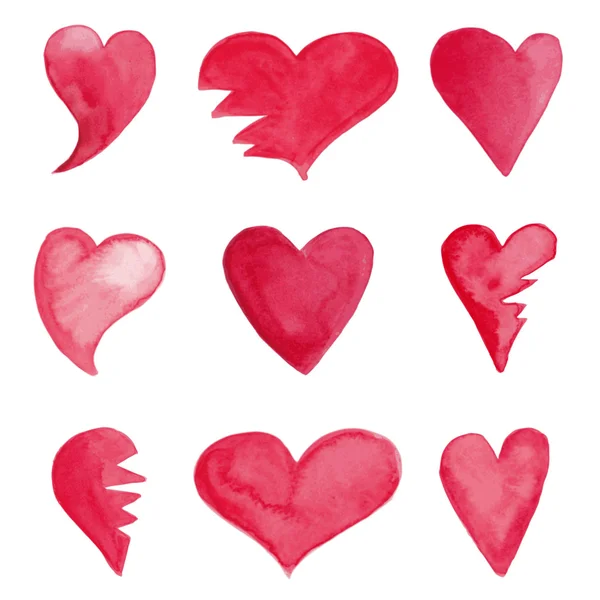 Akvarell szívét, elszigetelt vektor jelkép csoportja — Stock Vector
