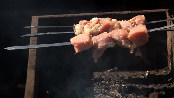 Gotowanie mięsa na grilla — Wideo stockowe
