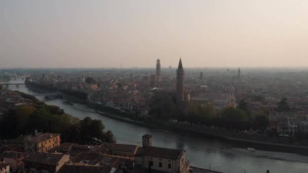 Günbatımında Talya Nın Ünlü Turistik Şehri Verona Nın Fantastik Manzarası Telifsiz Stok Video