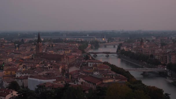 Günbatımında Talya Nın Ünlü Turistik Şehri Verona Nın Fantastik Manzarası Telifsiz Stok Video