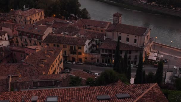 Günbatımında Talya Nın Ünlü Turistik Şehri Verona Nın Fantastik Manzarası Stok Video