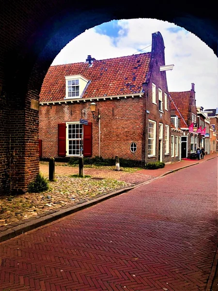 Niederlande Amersfoort Alte Burg Hafen Bogen Straße Pflastersteine — Stockfoto