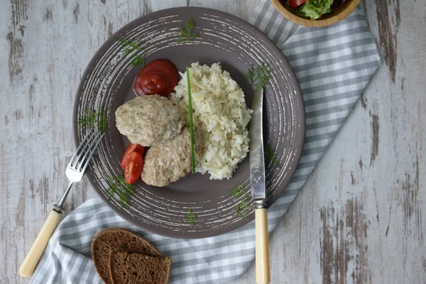 Chuletas con arroz al vapor —  Fotos de Stock