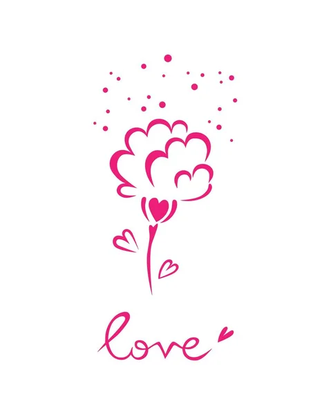 Illustration Vectorielle Fleur Rose Lettrage Amour Fond Est Blanc Pour — Image vectorielle