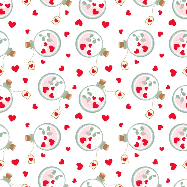 Sevgililer Günü. Kupa, aşk iksiri. Kalbin pürüzsüz bir şekli var. Hediye paketi tasarımı, malzeme, kapak. Vektör illüstrasyonu.