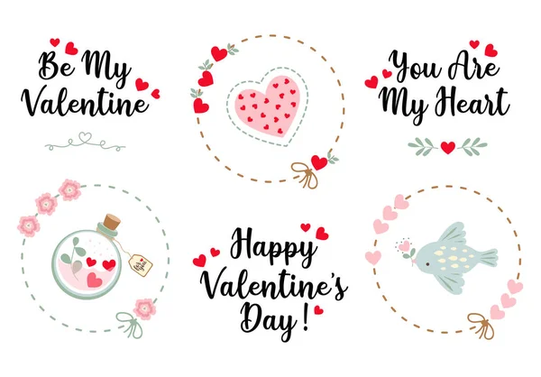 Día San Valentín Objetos Aislados Sobre Fondo Blanco Colección Postales — Vector de stock