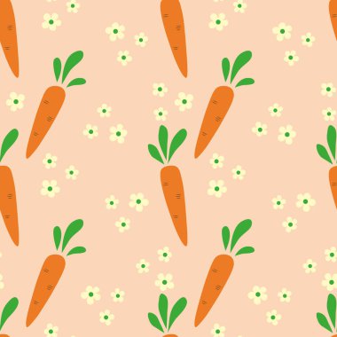 Havuç ve çiçekli paskalya pürüzsüz desen, güzel el çizimi arka plan, Paskalya ambalajı kağıdı, afiş, tekstil, duvar kağıdı - vektör pastel tasarımı -