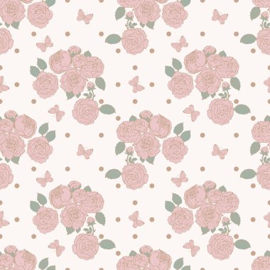 Eski püskü pembe gül desenleri, kelebekler ve benekli benekler, pürüzsüz arka planlar. Kumaş ve kağıt ya da hurda rezervasyonları, kapaklar, duvar kağıtları vs. üzerine yazdırmak için ideal.