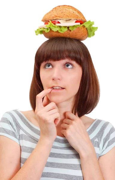 Vrij jong meisje met hamburger — Stockfoto