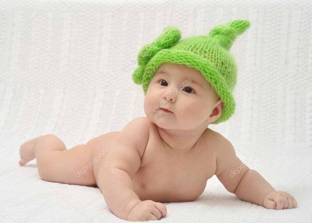 portrain of adorable baby in funny hat