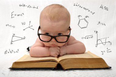 Little baby in glasses with eauations around clipart