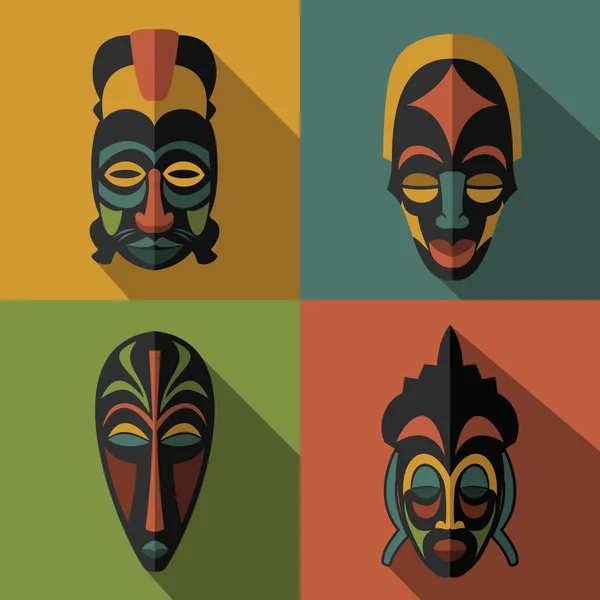 Conjunto de máscaras tribais étnicas africanas —  Vetores de Stock