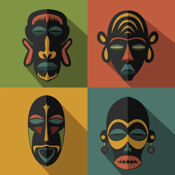 Conjunto de máscaras tribales étnicas africanas — Vector de stock