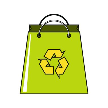 Çizgi film kağıt çanta simgesi beyaz arka plan üzerinde