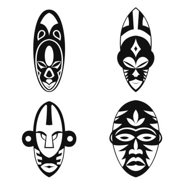 Beyaz arka plan üzerinde Afrika etnik kabile maskeler ayarla