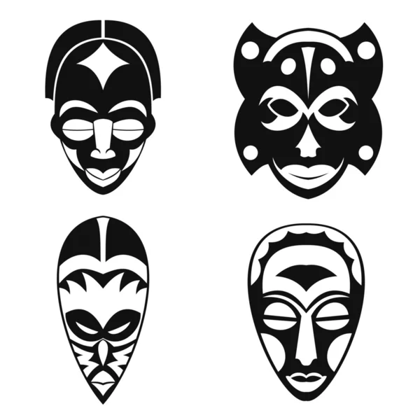 Set of African Ethnic Tribal masks on white background — Stock Vector