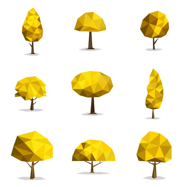 Geometrik vektör ağaçlar, soyut ağaç düşük Poli kümesi — Stok Vektör