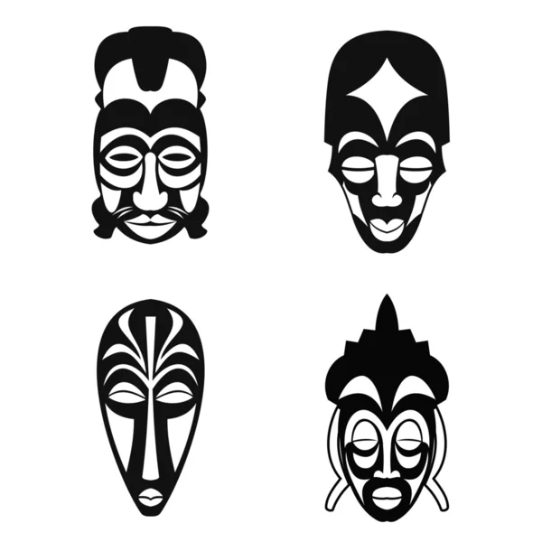 Set van Afrikaanse etnische tribale maskers op witte achtergrond — Stockvector