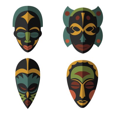 Beyaz arka plan üzerinde Afrika etnik kabile maskeler ayarla