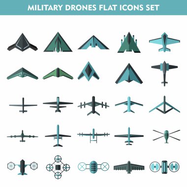 Beyaz izole dronun Icons set