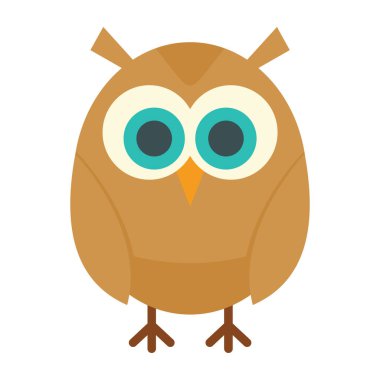 Genç baykuş yassı simgesi. Beyaz arka planda izole edilmiş, yassı tarzda genç baykuş. Web, oyun ve reklam elementleri