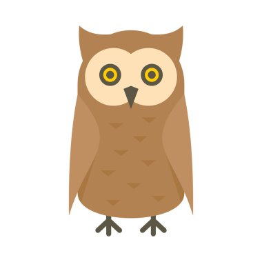 Kuş baykuşu yassı simgesi. Beyaz arkaplanda yassı bir şekilde izole edilmiş vektör kuş baykuşu. Web, oyun ve reklam elementleri