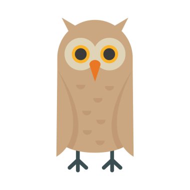 Klasik baykuş düz simgesi. Beyaz arka planda izole edilmiş düz stil vintage baykuş. Web, oyun ve reklam elementleri