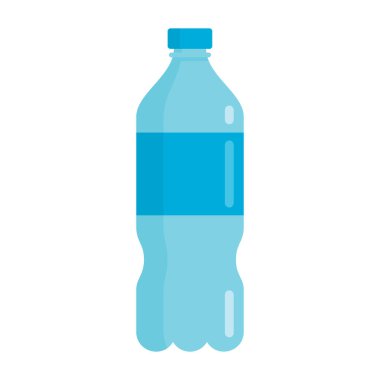 Düz plastik içecek şişesi, beyaz arka plan vektör illüstrasyonuna izole edilmiş. Su illüstrasyonu için ağ, oyun ve reklam şişesi elementi