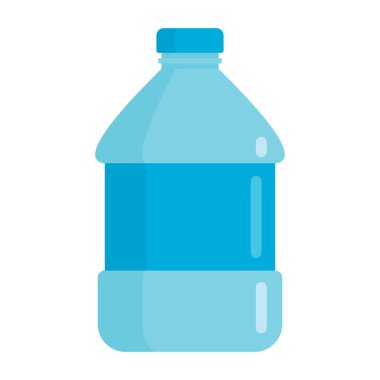 Düz plastik içecek şişesi, beyaz arka plan vektör illüstrasyonuna izole edilmiş. Ağ, oyun ve reklam için plastik kabın içindeki temiz içecekler