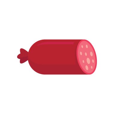 Biftek sosisi yassı simgesi. Beyaz arka planda izole edilmiş sığır eti sosisi. Ağ, oyun ve et reklamı elementi