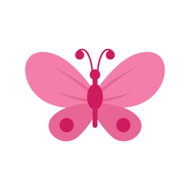 Pembe kelebek düz simgesi. Beyaz arka planda izole edilmiş düz bir şekilde Vector Pembe Kelebek. Web, oyun ve reklam elementleri